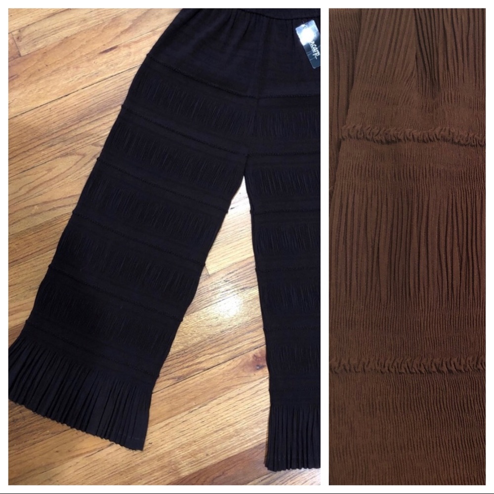 Dark brown textured palazzo pants - Picture 1 of 4